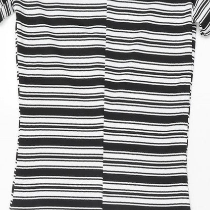 I SAW IT FIRST Womens White Striped Polyester Bodycon Size 8 Round Neck Pullover