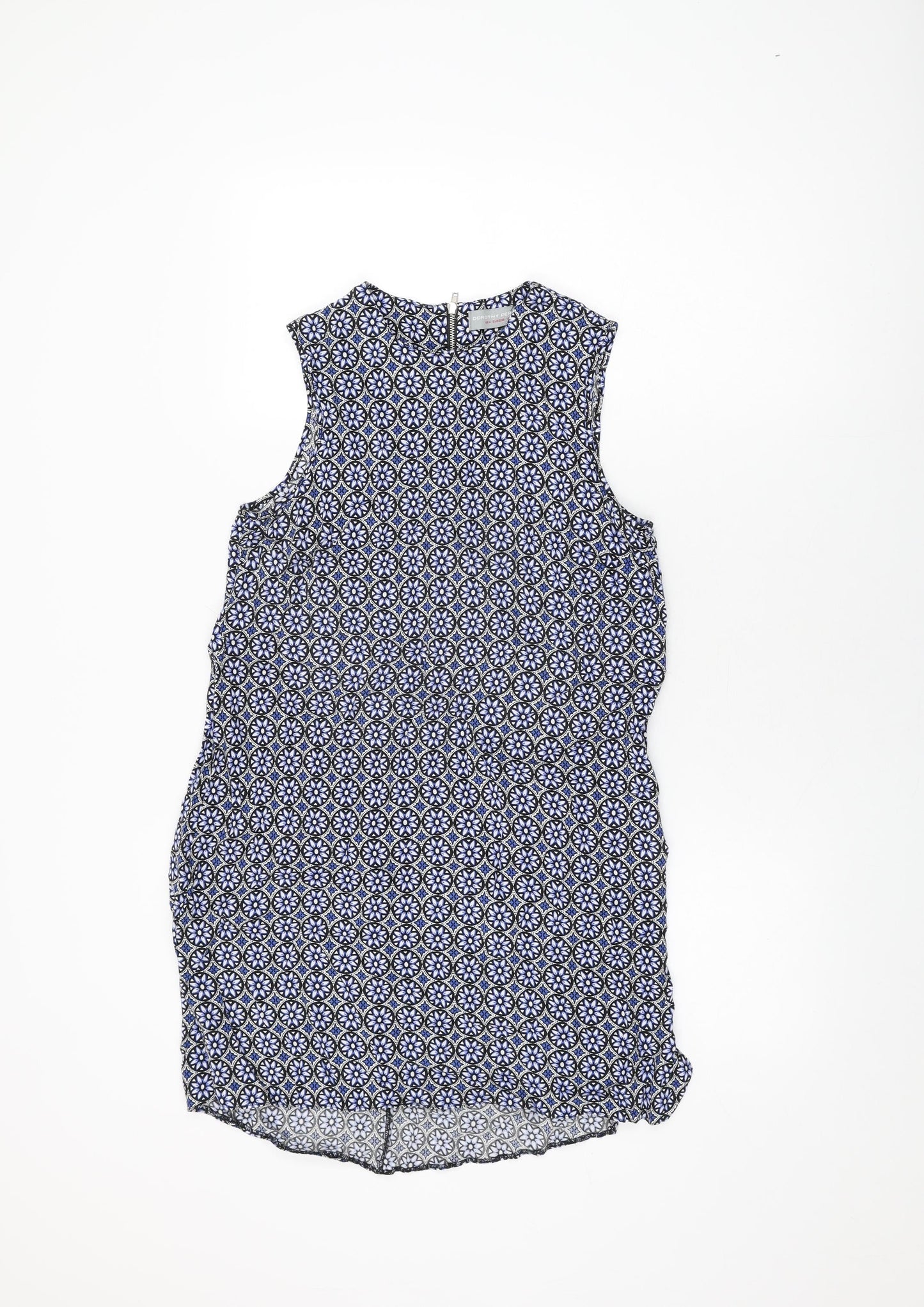 Dorothy Perkins Womens Blue Floral Viscose Shift Size 8 Round Neck Zip