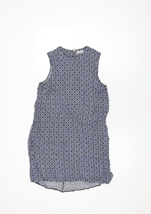 Dorothy Perkins Womens Blue Floral Viscose Shift Size 8 Round Neck Zip