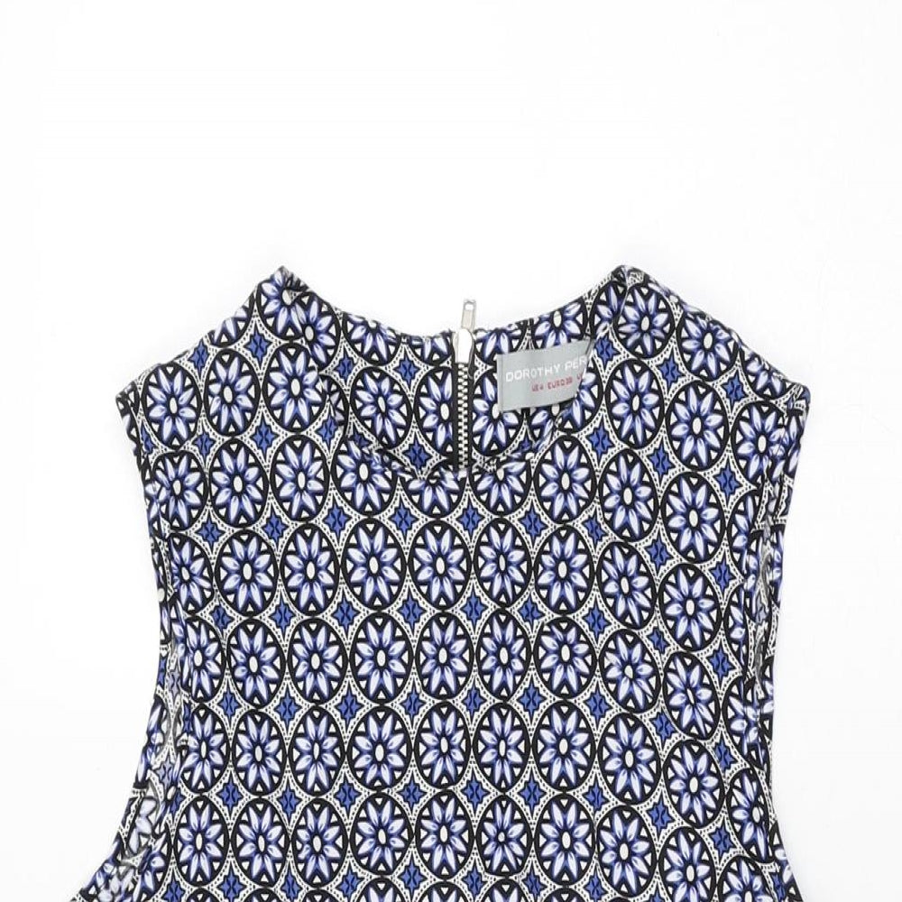Dorothy Perkins Womens Blue Floral Viscose Shift Size 8 Round Neck Zip
