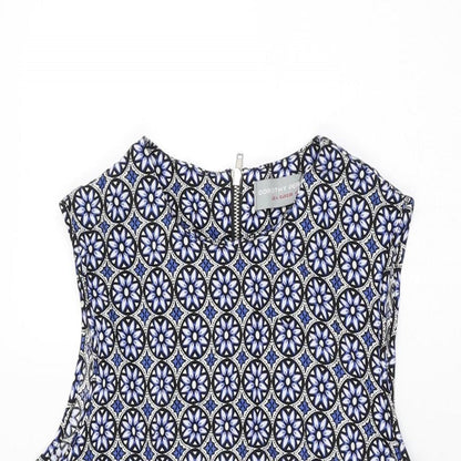 Dorothy Perkins Womens Blue Floral Viscose Shift Size 8 Round Neck Zip