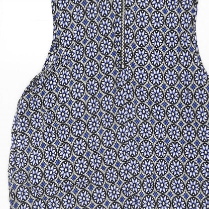 Dorothy Perkins Womens Blue Floral Viscose Shift Size 8 Round Neck Zip