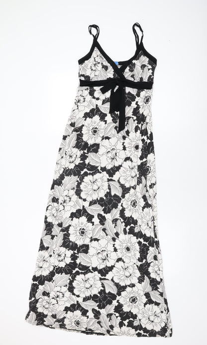 Oasis Womens White Floral Viscose Maxi Size 10 V-Neck Tie