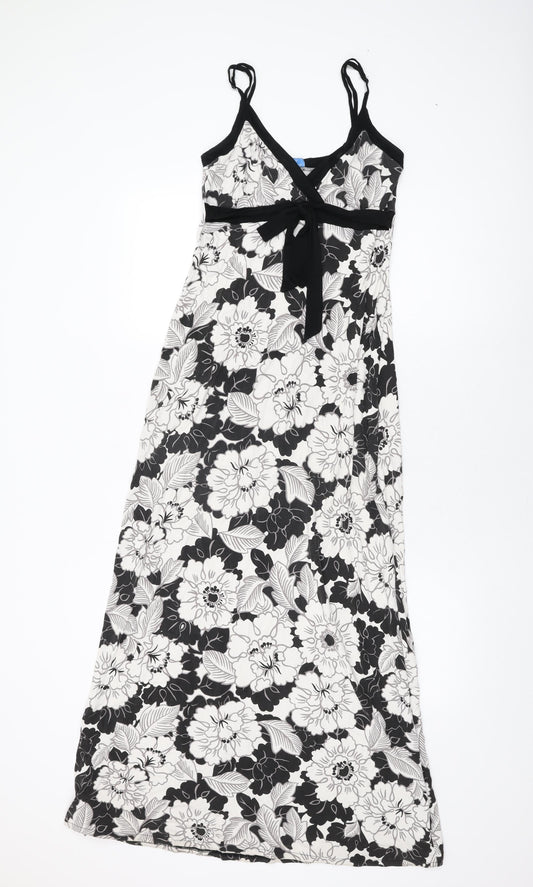 Oasis Womens White Floral Viscose Maxi Size 10 V-Neck Tie