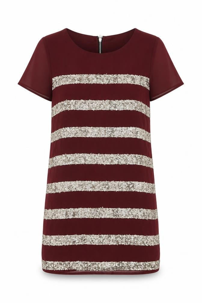 Alice & You Womens Red Striped Polyester Shift Size 10 Round Neck Zip