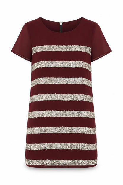 Alice & You Womens Red Striped Polyester Shift Size 10 Round Neck Zip