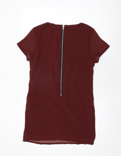 Alice & You Womens Red Striped Polyester Shift Size 10 Round Neck Zip