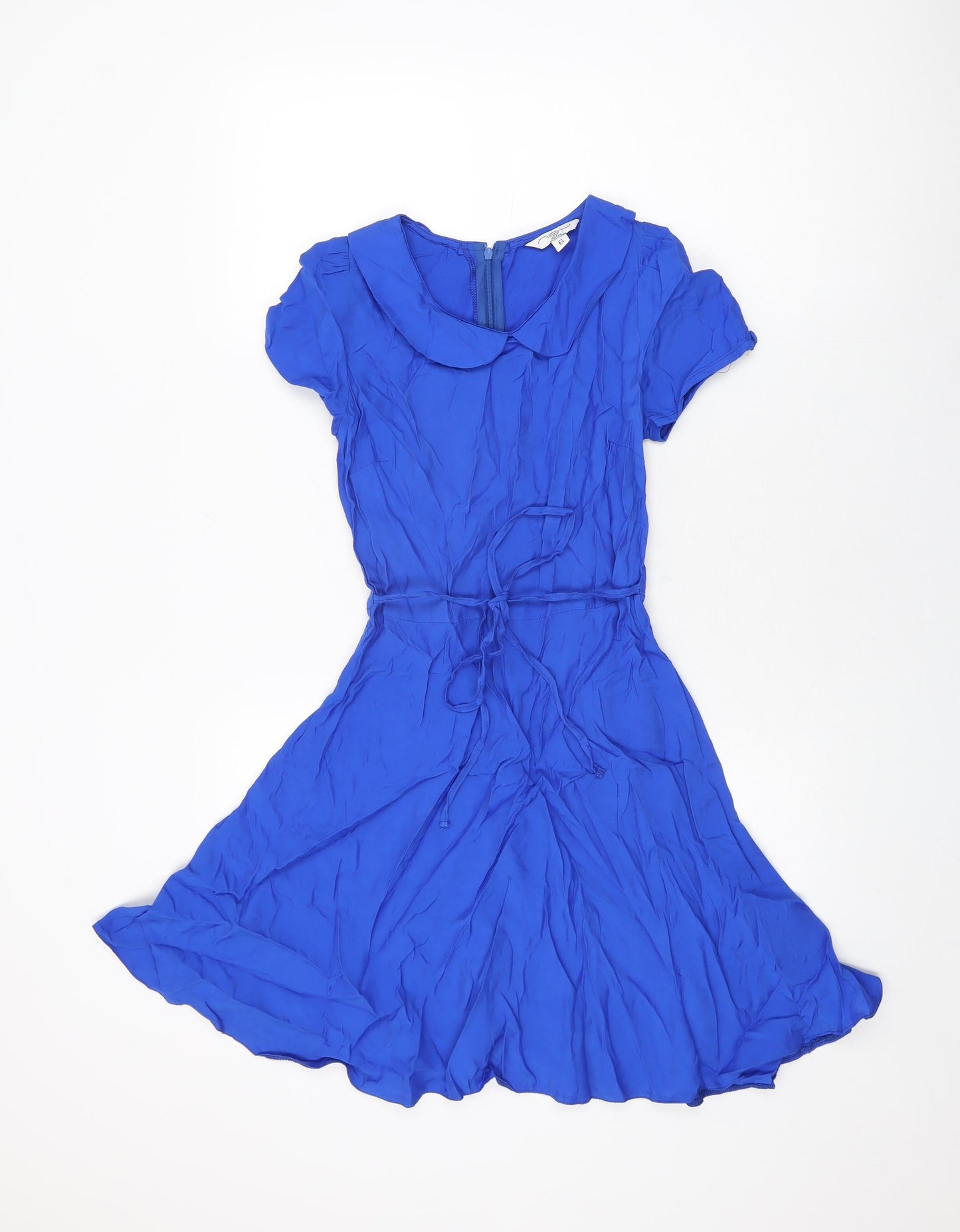 New Look Womens Blue Viscose Skater Dress Size 6 Collared Zip