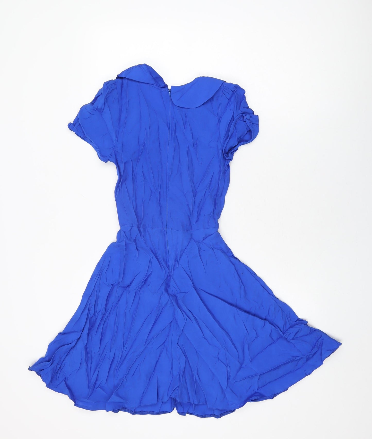 New Look Womens Blue Viscose Skater Dress Size 6 Collared Zip