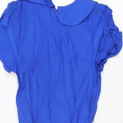 New Look Womens Blue Viscose Skater Dress Size 6 Collared Zip