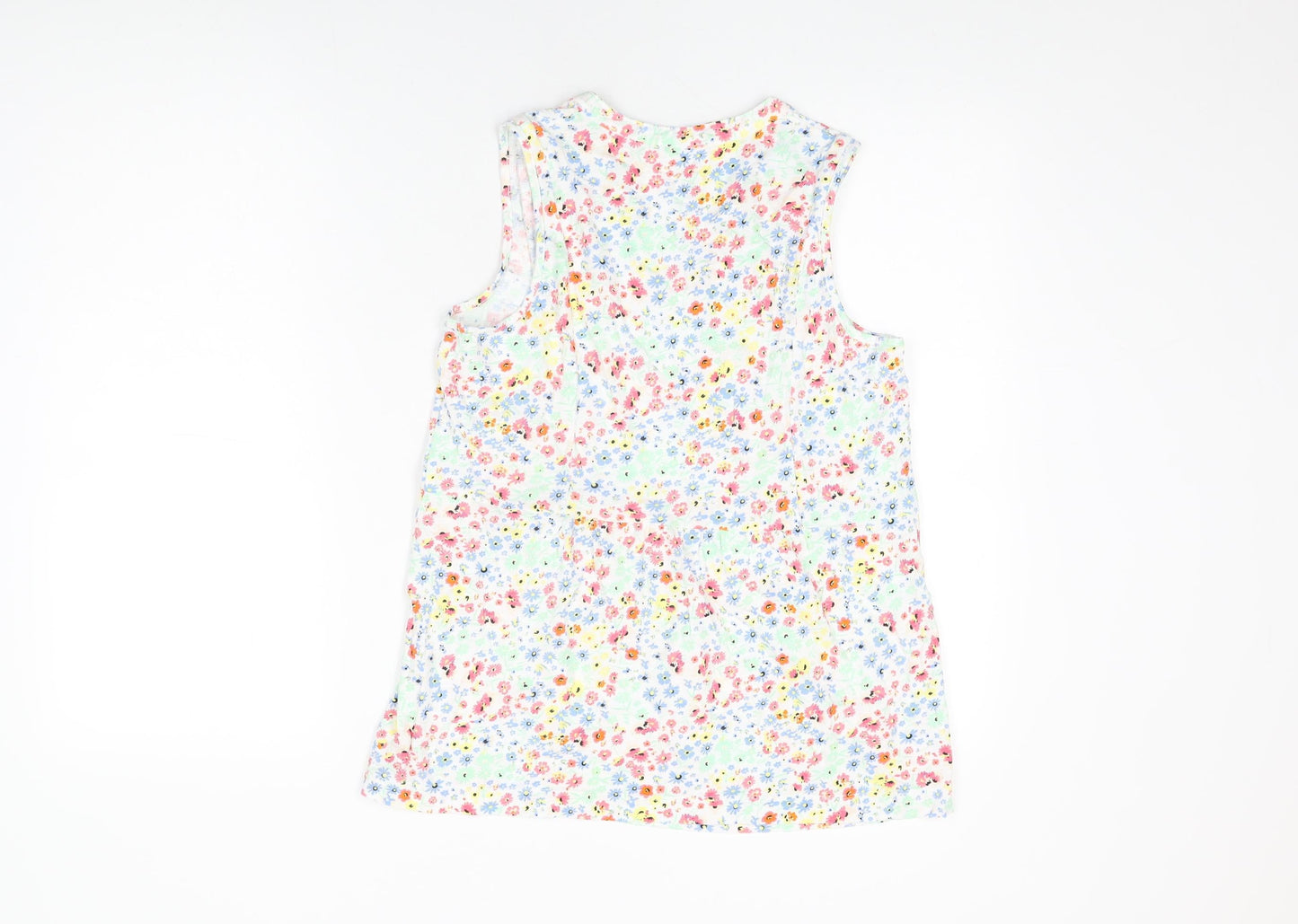 M&Co Womens White Floral Cotton Basic T-Shirt Size 12 V-Neck