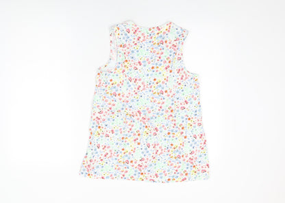 M&Co Womens White Floral Cotton Basic T-Shirt Size 12 V-Neck