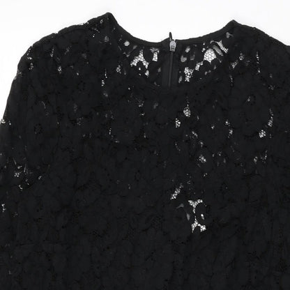 H&M Womens Black Floral Viscose Shift Size 8 Round Neck Zip