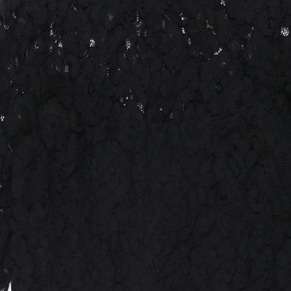 H&M Womens Black Floral Viscose Shift Size 8 Round Neck Zip