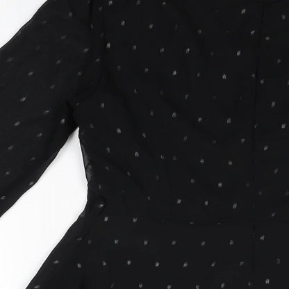 Glamorous Womens Black Polka Dot Polyester Skater Dress Size 10 V-Neck Zip