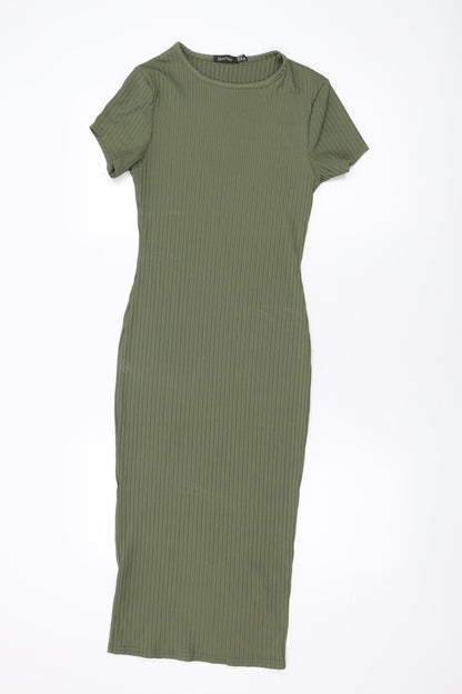 Boohoo Womens Green Polyester Bodycon Size 10 Round Neck Pullover