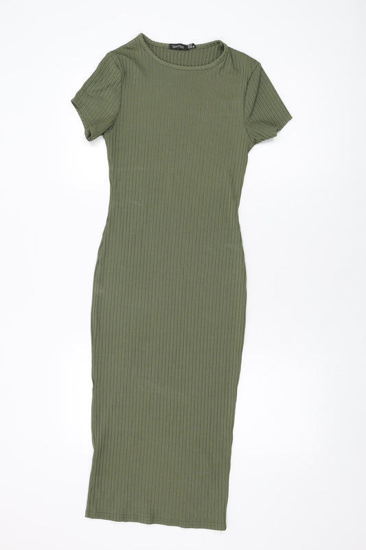 Boohoo Womens Green Polyester Bodycon Size 10 Round Neck Pullover
