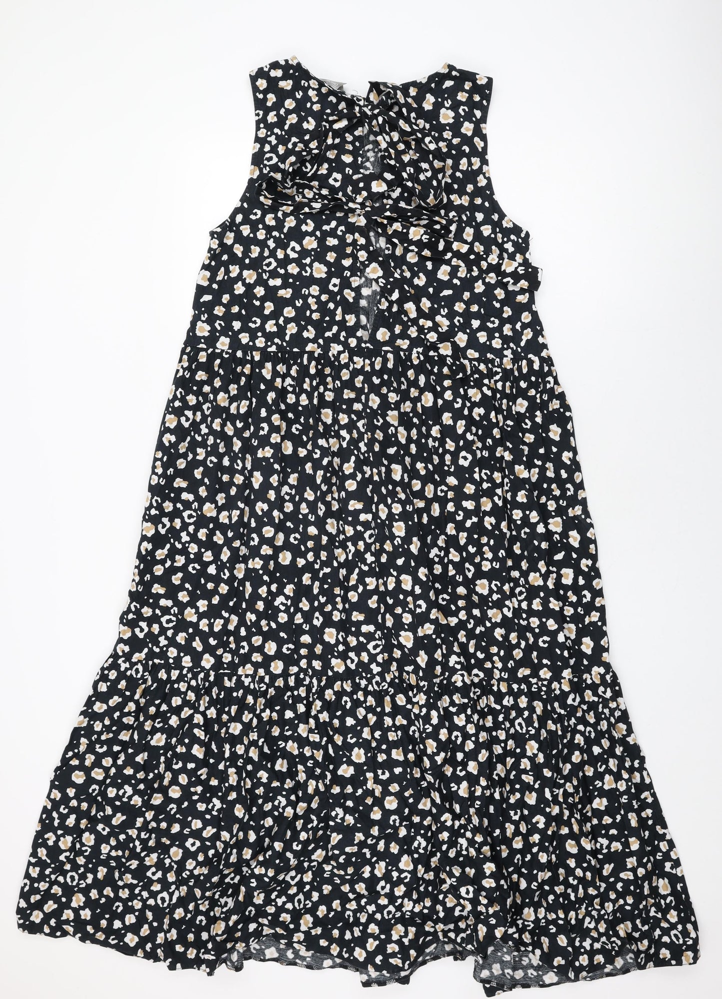 ASOS Womens Black Animal Print Cotton Shift Size 12 Round Neck Tie