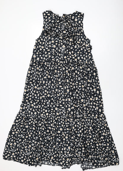 ASOS Womens Black Animal Print Cotton Shift Size 12 Round Neck Tie