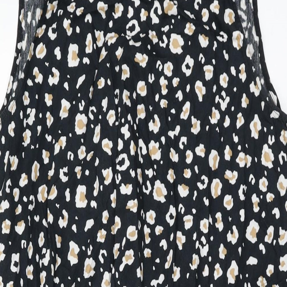 ASOS Womens Black Animal Print Cotton Shift Size 12 Round Neck Tie
