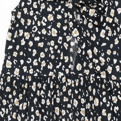 ASOS Womens Black Animal Print Cotton Shift Size 12 Round Neck Tie
