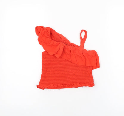 Additional front view of Very girls’ red viscose basic t-shirt, size 10, years one shoulder pullover