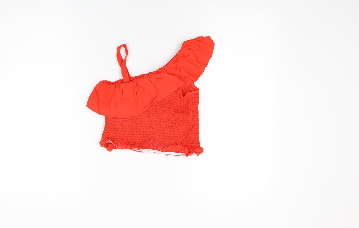 Back view of Very girls’ red viscose basic t-shirt, size 10, years one shoulder pullover