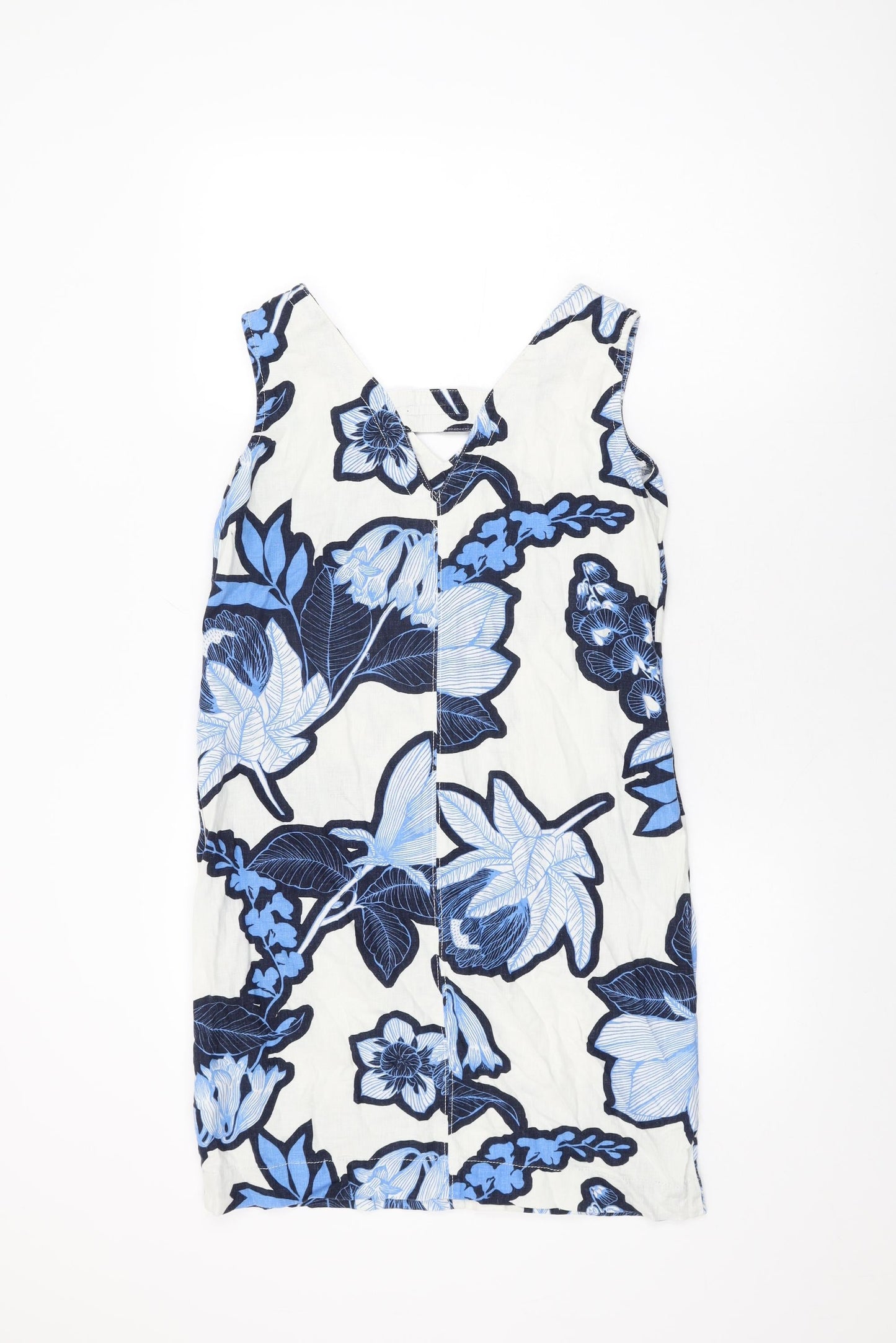 NEXT Womens White Floral Linen Shift Size 6 V-Neck Pullover