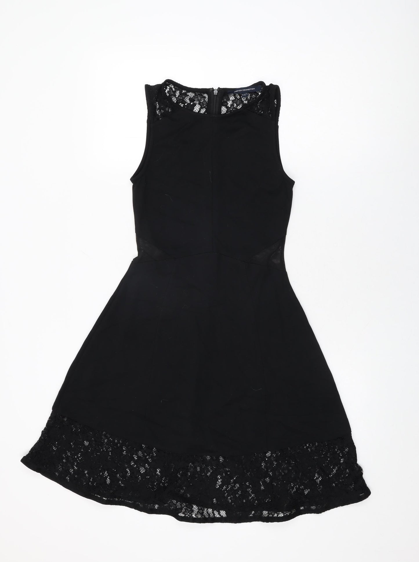 French Connection Womens Black Viscose A-Line Size 8 Round Neck Zip