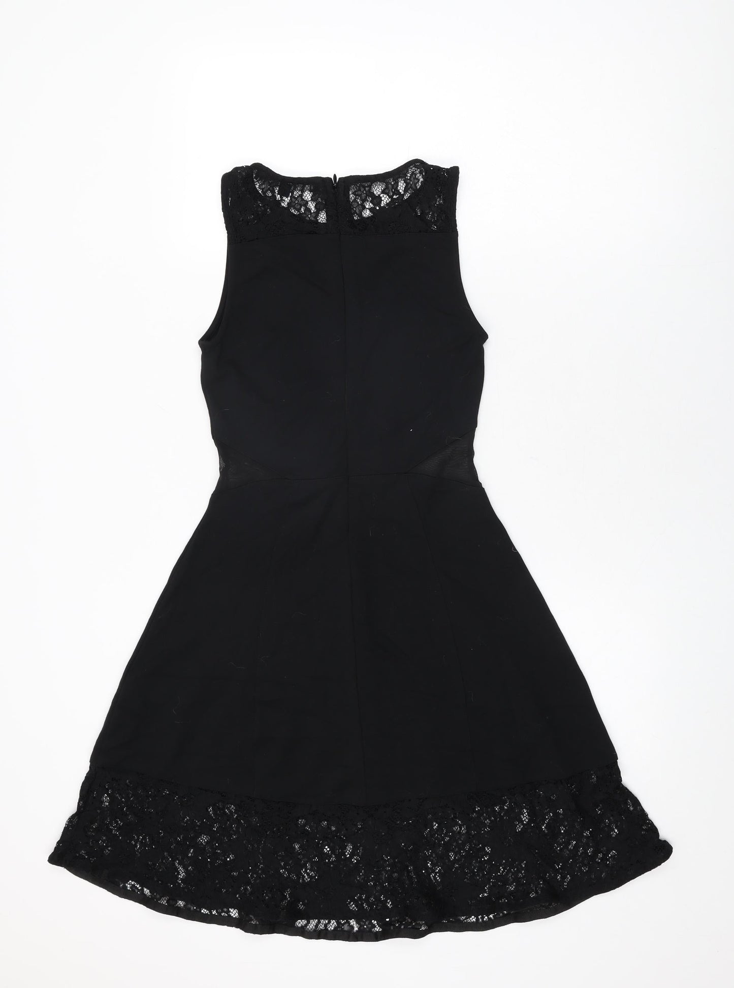 French Connection Womens Black Viscose A-Line Size 8 Round Neck Zip