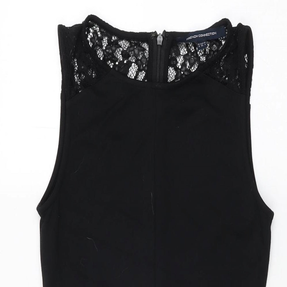 French Connection Womens Black Viscose A-Line Size 8 Round Neck Zip