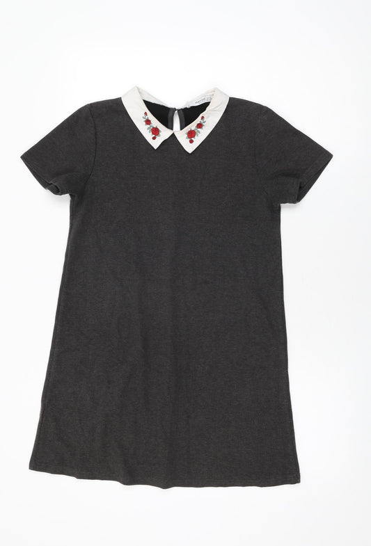 Mango Womens Grey Floral Polyester Shift Size XS Collared Button