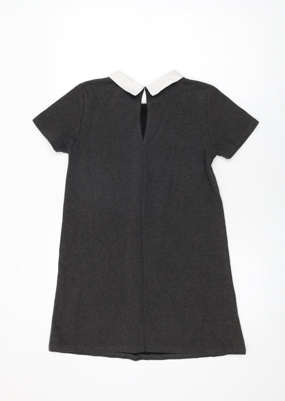 Mango Womens Grey Floral Polyester Shift Size XS Collared Button