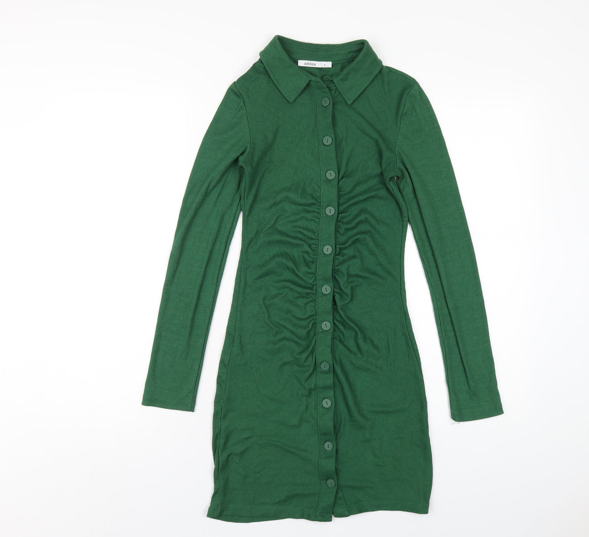 Addax Womens Green Cotton Bodycon Size S Collared Button