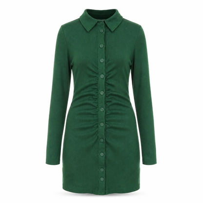 Addax Womens Green Cotton Bodycon Size S Collared Button
