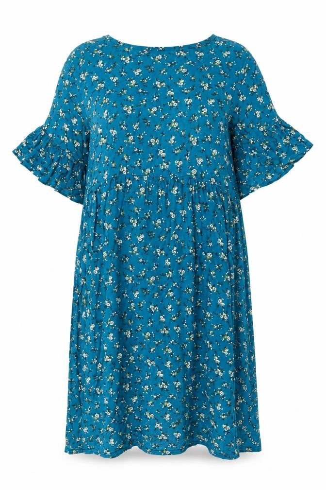 Boohoo Womens Blue Floral Viscose A-Line Size 16 Round Neck Pullover