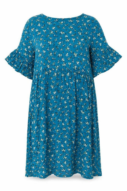 Boohoo Womens Blue Floral Viscose A-Line Size 16 Round Neck Pullover