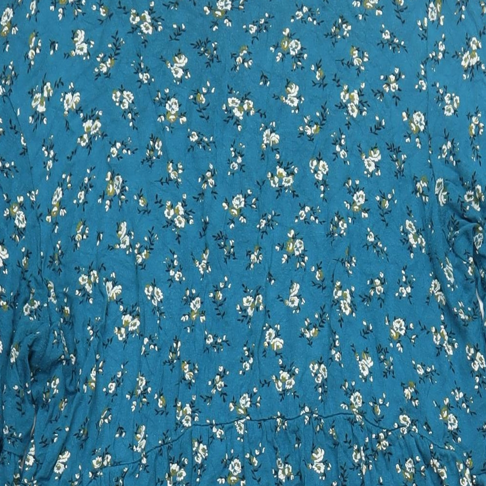 Boohoo Womens Blue Floral Viscose A-Line Size 16 Round Neck Pullover