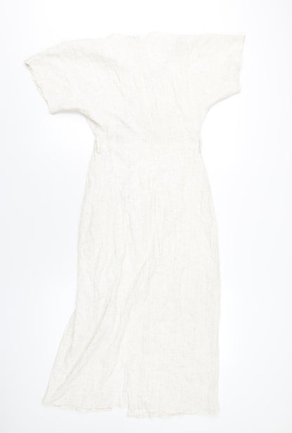 Addax Womens Beige Polyester A-Line Size 8 V-Neck Zip