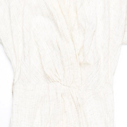 Addax Womens Beige Polyester A-Line Size 8 V-Neck Zip