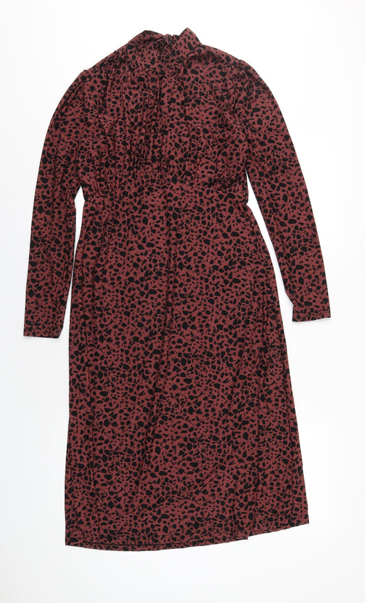 Blue Vanilla Womens Red Geometric Polyester A-Line Size 10 Mock Neck Tie