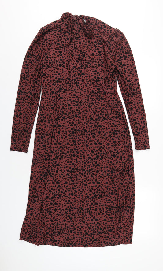 Blue Vanilla Womens Red Geometric Polyester A-Line Size 10 Mock Neck Tie