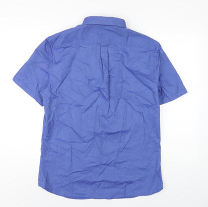Marks & Spencer Mens Blue Cotton Button-Up Size M Collared Button