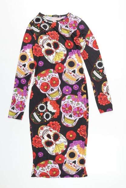 Boohoo Womens Multicoloured Geometric Polyester Bodycon Size 10 Round Neck Pullover