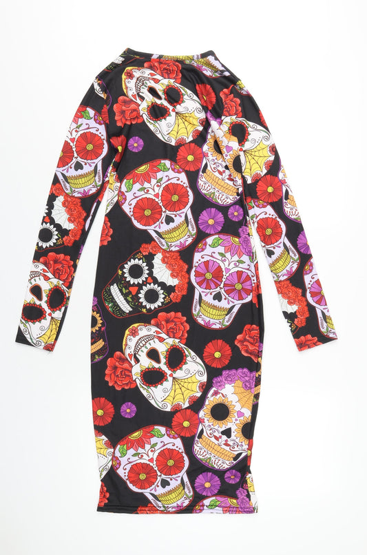 Boohoo Womens Multicoloured Geometric Polyester Bodycon Size 10 Round Neck Pullover