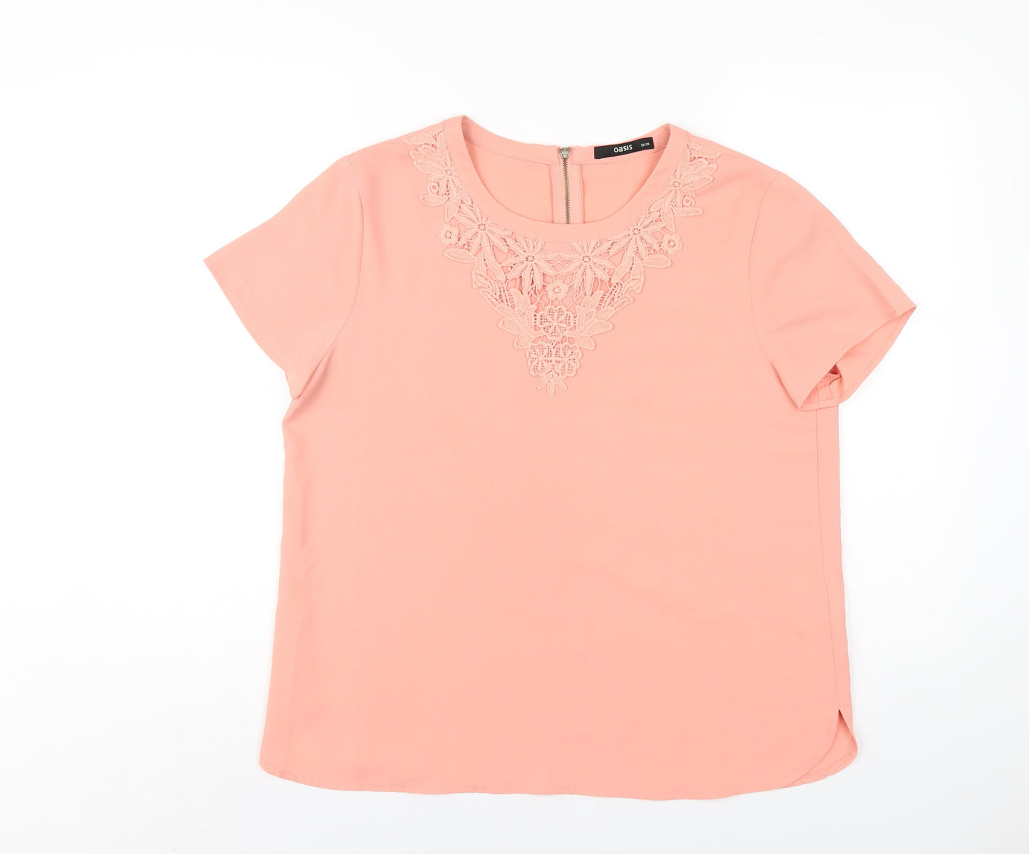 Oasis Womens Pink Polyester Basic T-Shirt Size 12 Round Neck