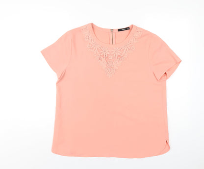 Oasis Womens Pink Polyester Basic T-Shirt Size 12 Round Neck