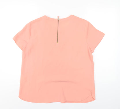 Oasis Womens Pink Polyester Basic T-Shirt Size 12 Round Neck