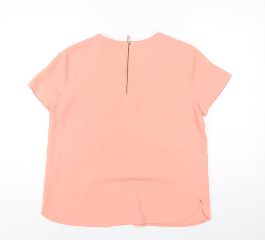 Oasis Womens Pink Polyester Basic T-Shirt Size 12 Round Neck