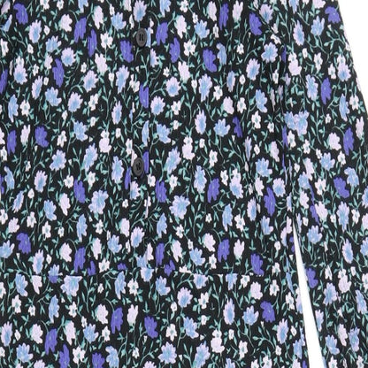 River Island Womens Blue Floral Polyester A-Line Size 8 Collared Button